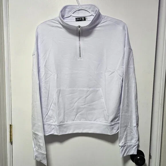Scacto White Long Sleeve Quarter Zip Hoodie - Brand New with Tags - Picture 1 of 3